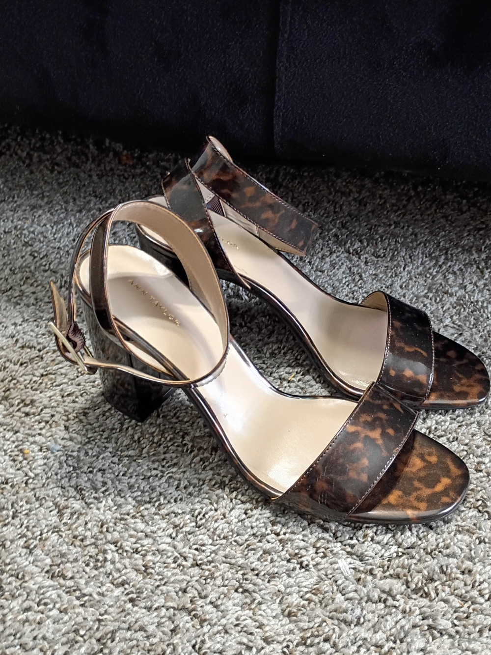 Ann Taylor Brown Tortoiseshell Ankle-Strap Block Heels